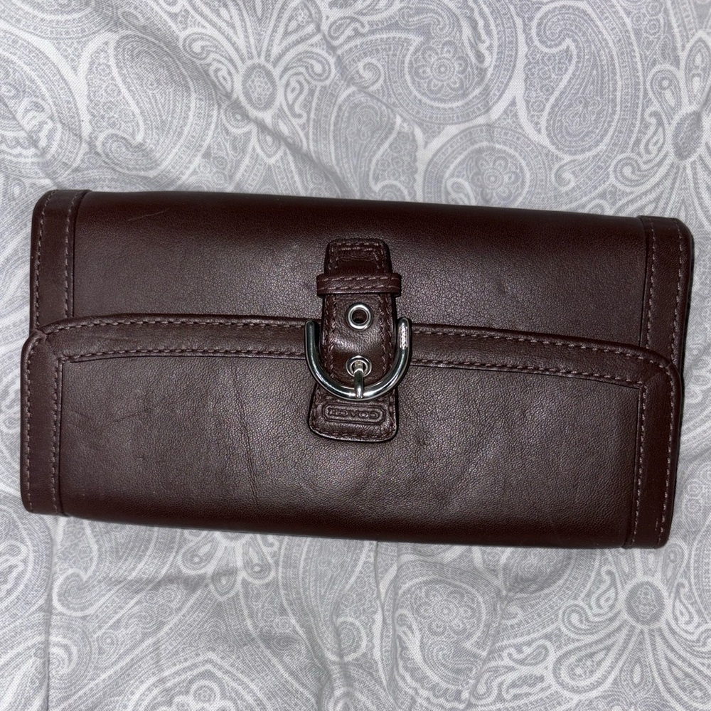 Coach Dark Brown Leather Clutch/Wallet with Buckle